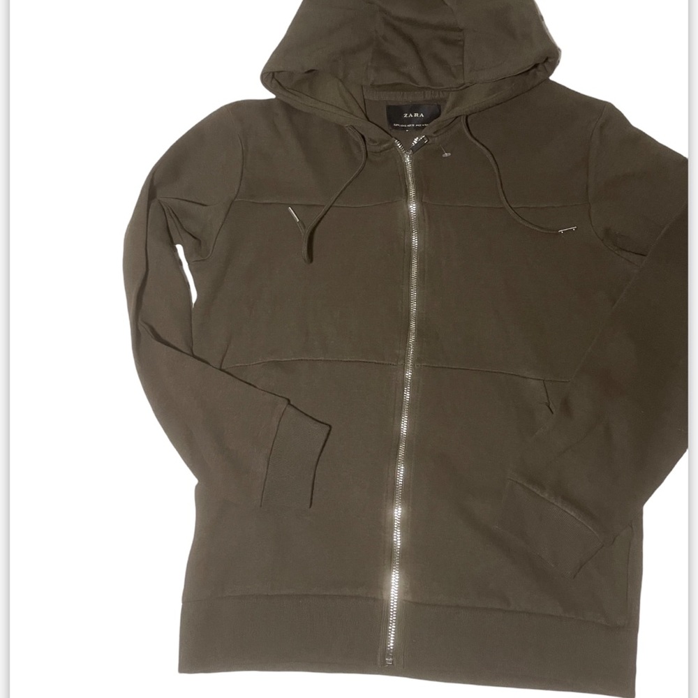 ZARA OLIVE GREEN ZIP UP HOODIE